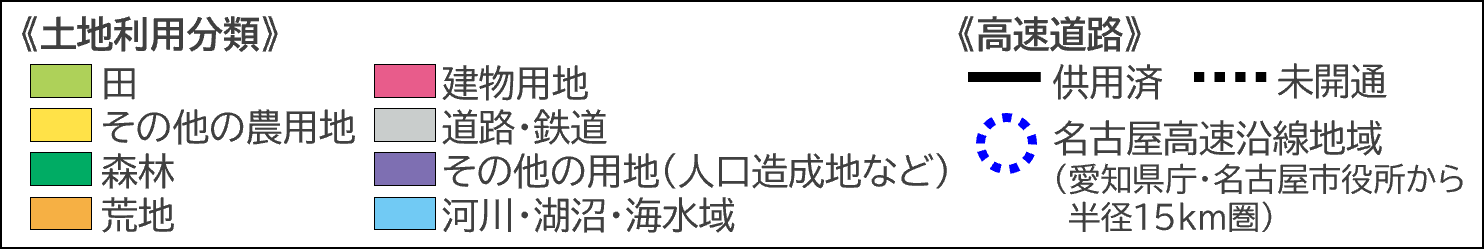 15km圏内の建物用地割合の推移 凡例